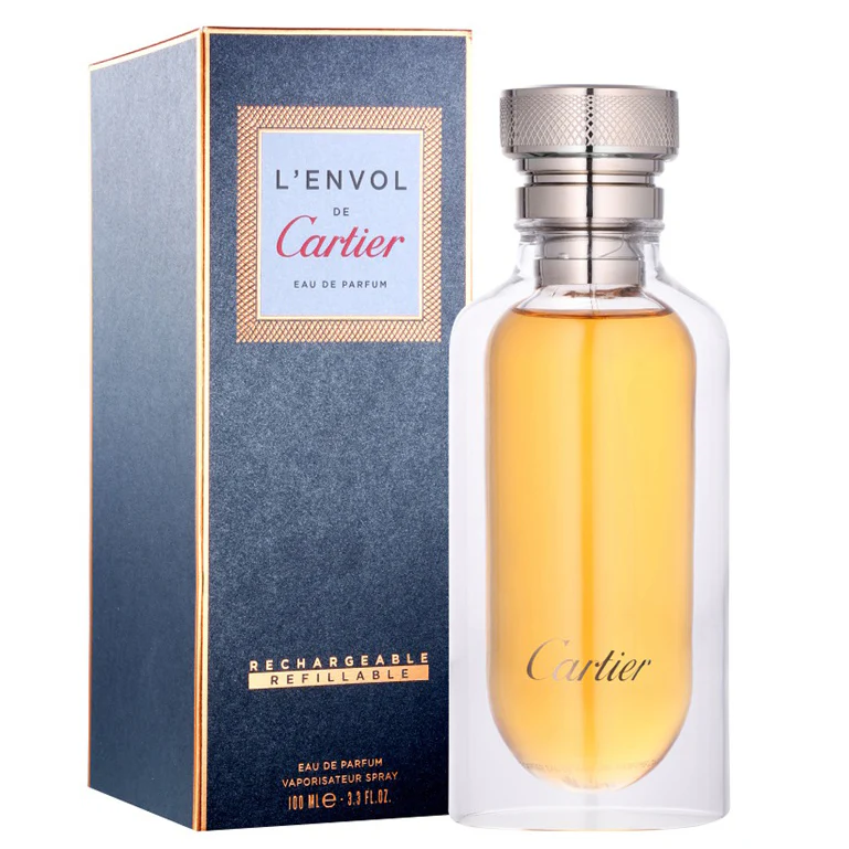L'Envol de Cartier fragrance for men is about experiencing the extraordinary. Like a magical potion, it lets your spirit soar to new heights. The fragrance is suspended within a sleek, modern bottle. The design draws on the great stylistic tradition of Cartier with a stopper featuring the famous guilloché motif. With an airy, woody fragrance, the L’Envol de Cartier Eau de Parfum gives its wearers the strength to push themselves beyond their limits. The nectar is imbued with a tang of lignum vitae and notes of honey, brought out by a wispy haze of musk.